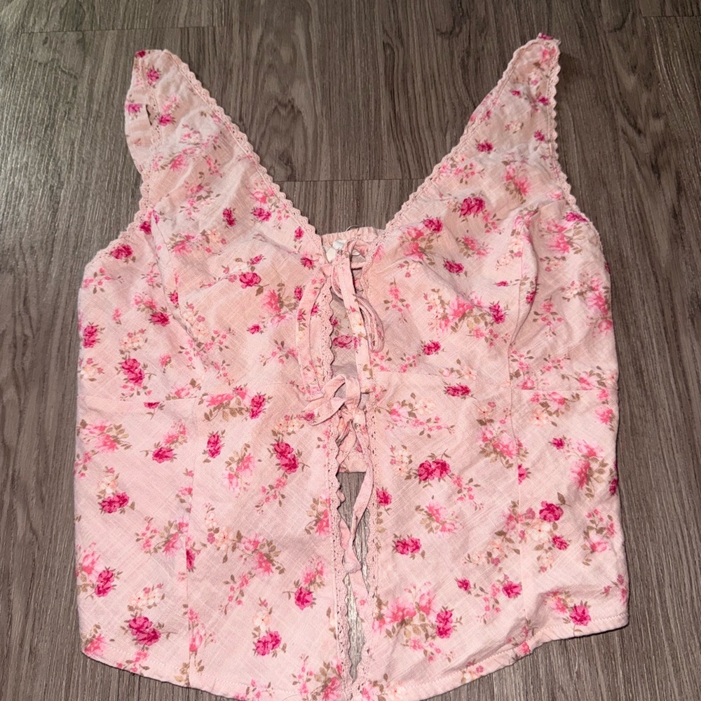 Pink Rose Light Pink Floral Lace-Trim Tank